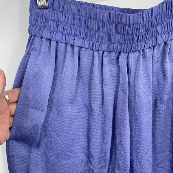 Everlane Blue High Rise Wide Leg Smocked The Satin Pull On Pant Small NWT - Picture 4 of 8